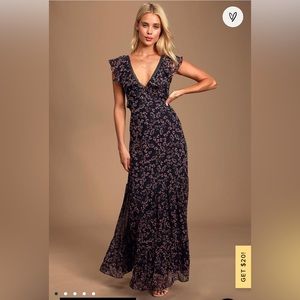 Darling Daydream Navy Blue Floral Print Ruffled Maxi Dress